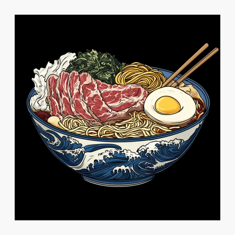 Artistic Japanese Ramen Bowl with Wave Design Pin