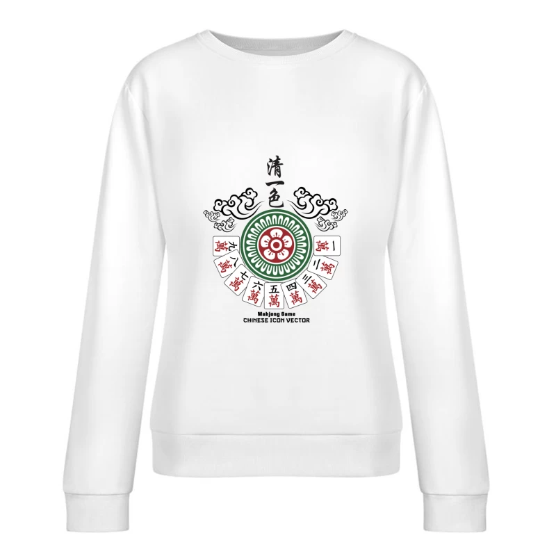 Mahjong-Kunstwerk mit Blumen- und Zahlensteine Damen Pullover Sweatshirt