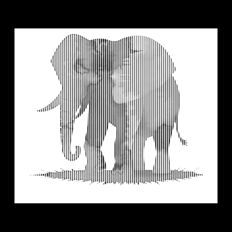 Striped Elephant Silhouette in Minimalist Line Art Tapestry