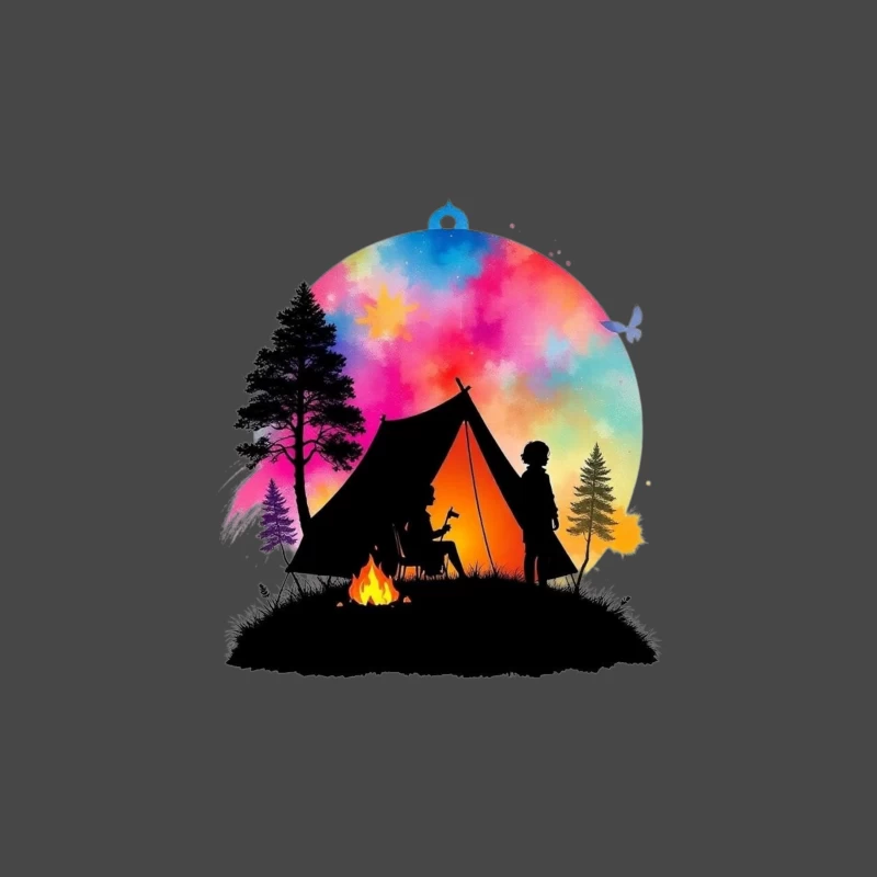 Magical Camping Night Under Colorful Aurora Sky Travel Mug