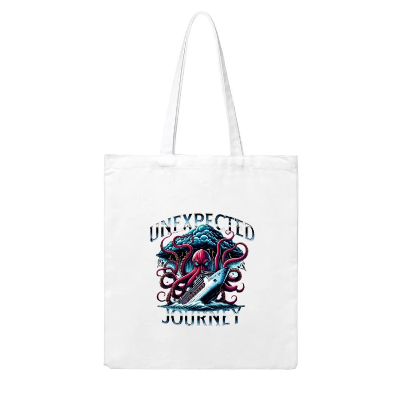 Giant Octopus Attacking Cruise Ship Artistic Illustration Cotton Tote Bag