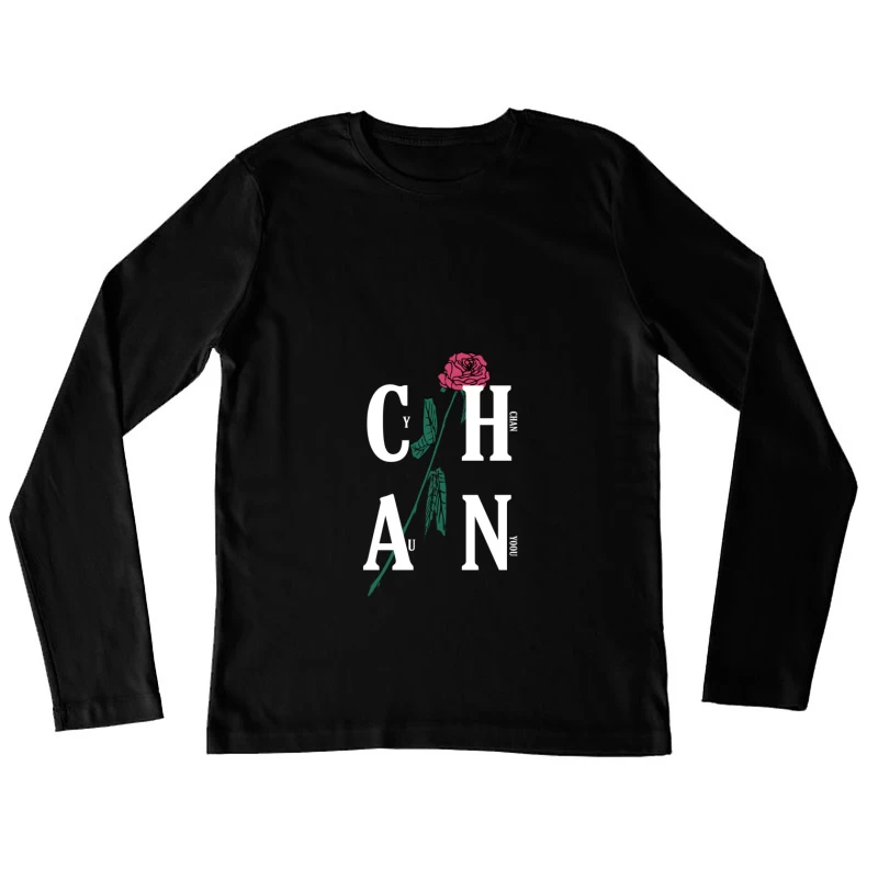 Rosenblumentextdesign Damen Langarm T-Shirt