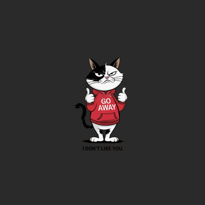 Grumpy Cartoon Cat in "Go Away" Hoodie Baseball Cap