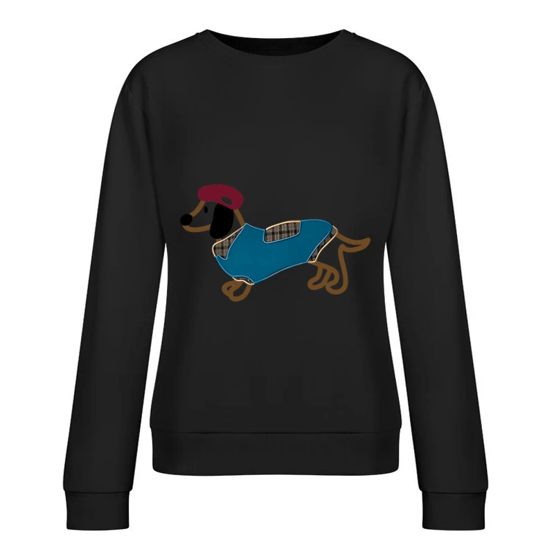 Dackel mit blauem Mantel und rotem Hut Damen Pullover Sweatshirt