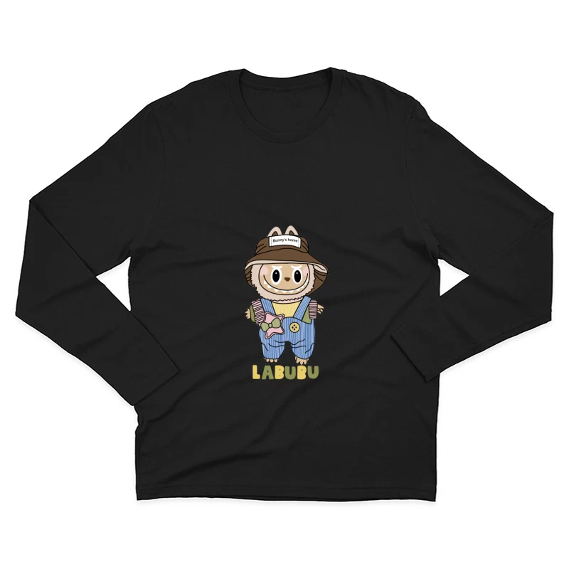Niedlicher Labubu-Charakter mit Overall und Hut Herren Langarm T-Shirt