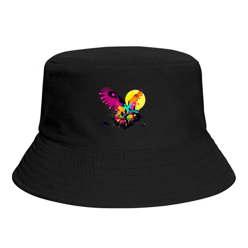 Vibrant Abstract Eagle Silhouette Under Moonlight Bucket Hat