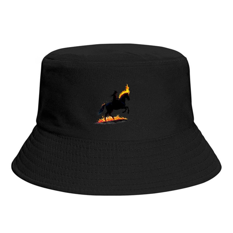 Mystical Dark Rider with Flaming Horse Silhouette Bucket Hat