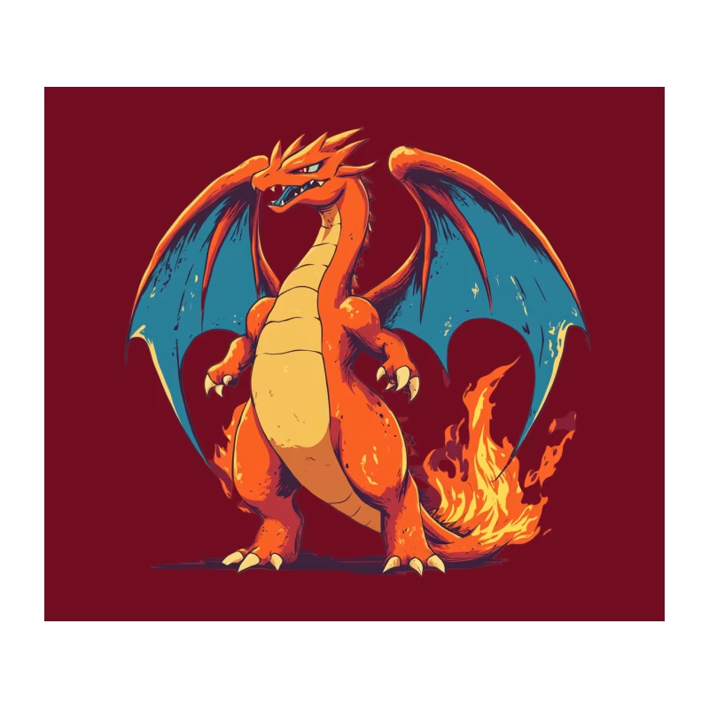 Fiery Cartoon Dragon: Fantasy Creature with Wings Tapestry