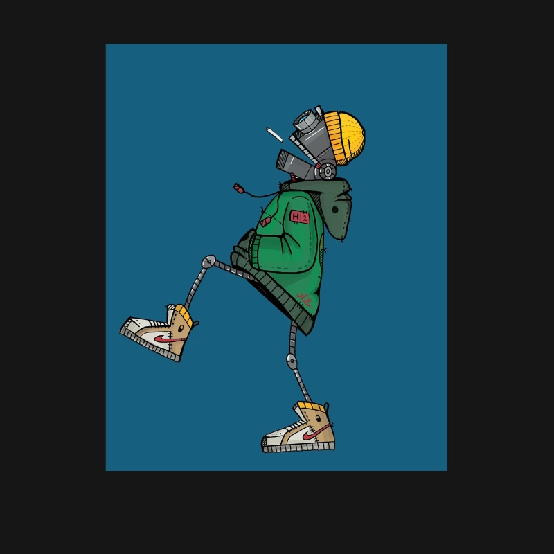 Stylish Robot in Green Jacket and Sneakers Female T-Shirt