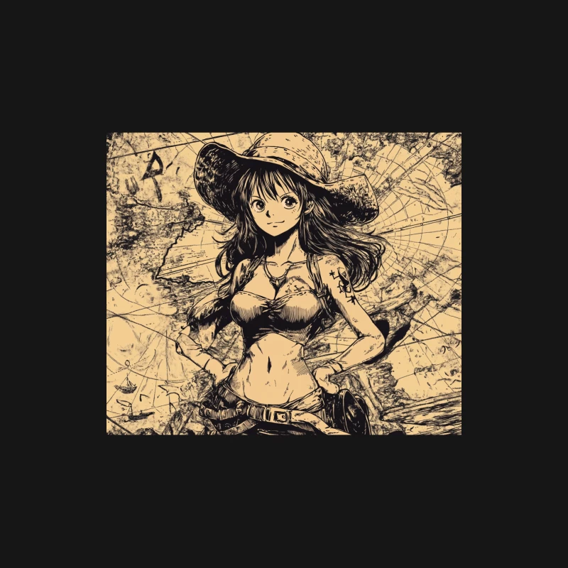 Sketched Pirate Girl in Manga Style Female Long Sleeve T-Shirt