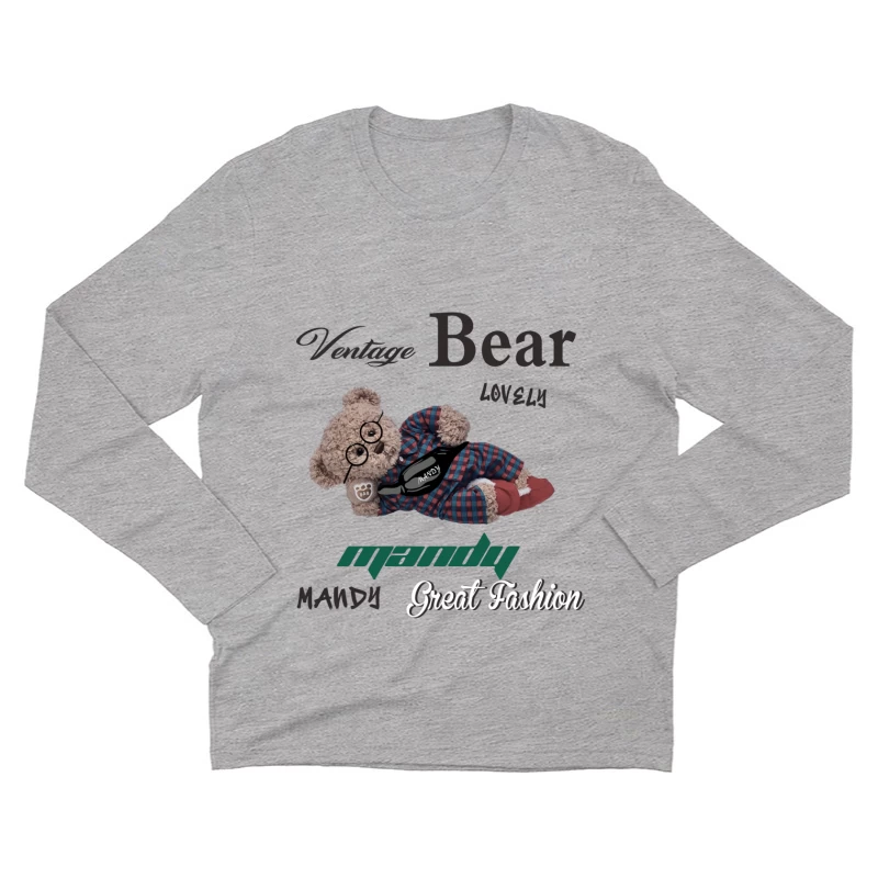 Vintage Bär mit Modeaccessoires Herren Langarm T-Shirt