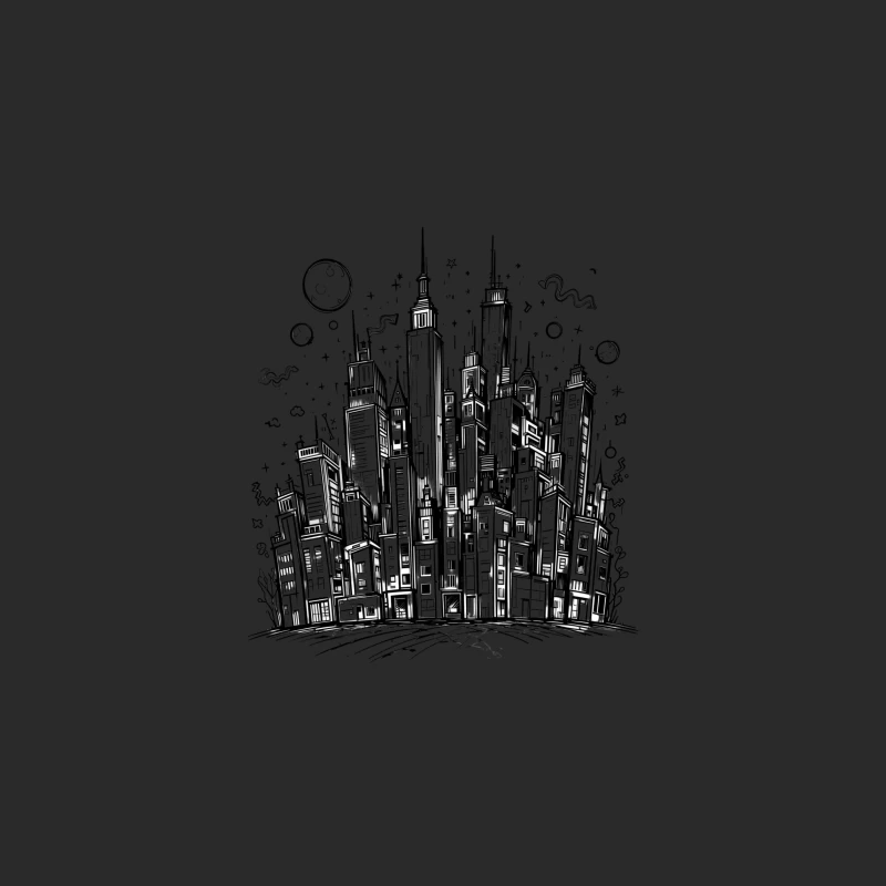 Urban Black and White Cityscape Illustration Baseball Cap
