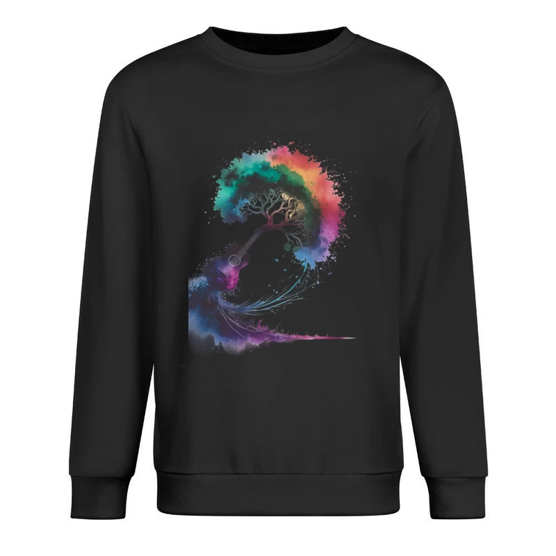 Watercolor Rainbow Guitar Tree Musical Art Male Pullover Sweatshirt