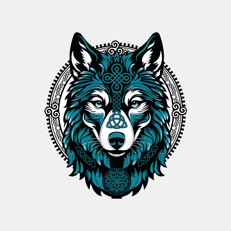 Majestic Celtic Wolf – Teal Knotwork Design Male Tank Top