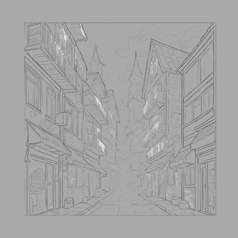 Charming Architectural Illustration of a Street Alley Male Pullover Hoodie