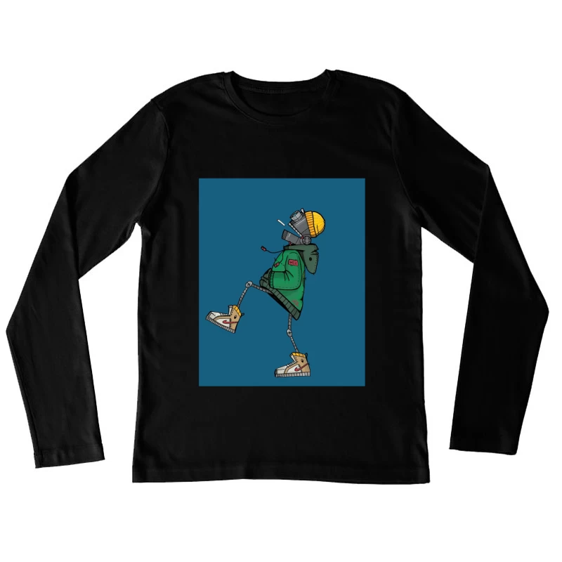 Stylish Robot in Green Jacket and Sneakers Female Long Sleeve T-Shirt