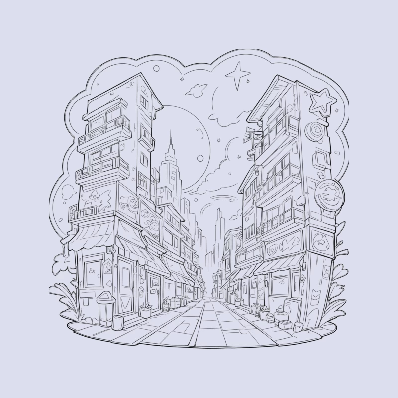 Urban Fantasy Street Scene Tapestry