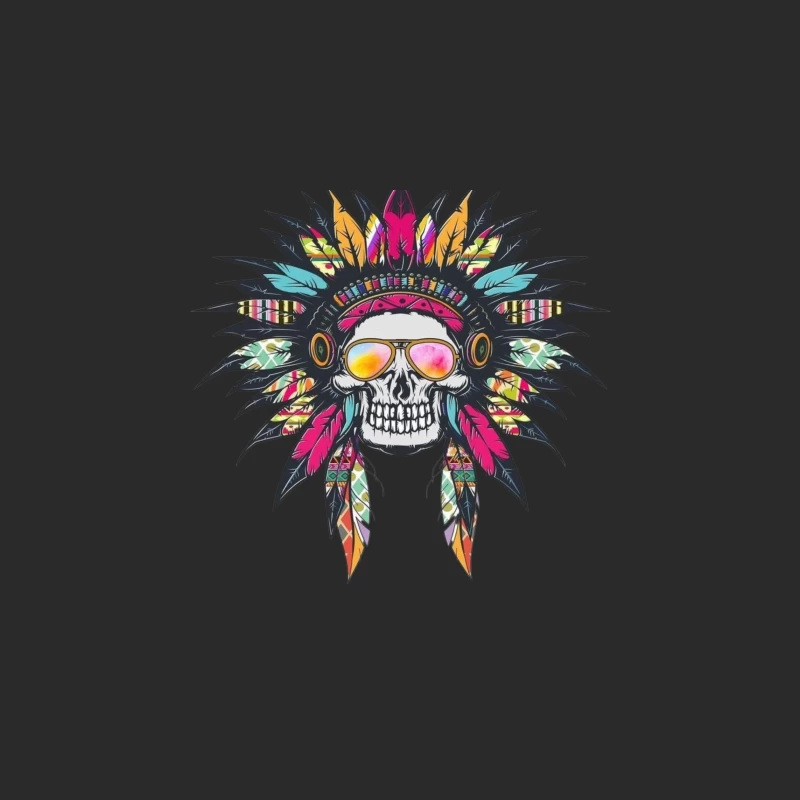 Colorful Skull with Headdress and Sunglasses Baseball Cap