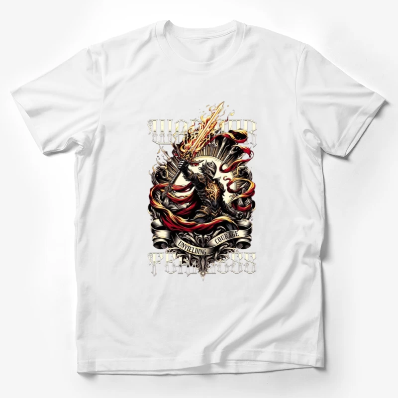 Unyielding Courage: Dark Fantasy Warrior with Flaming Sword Male T-Shirt