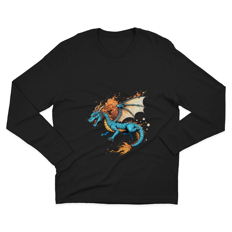Fierce Blue Dragon with Fiery Mane and Wings Male Long Sleeve T-Shirt