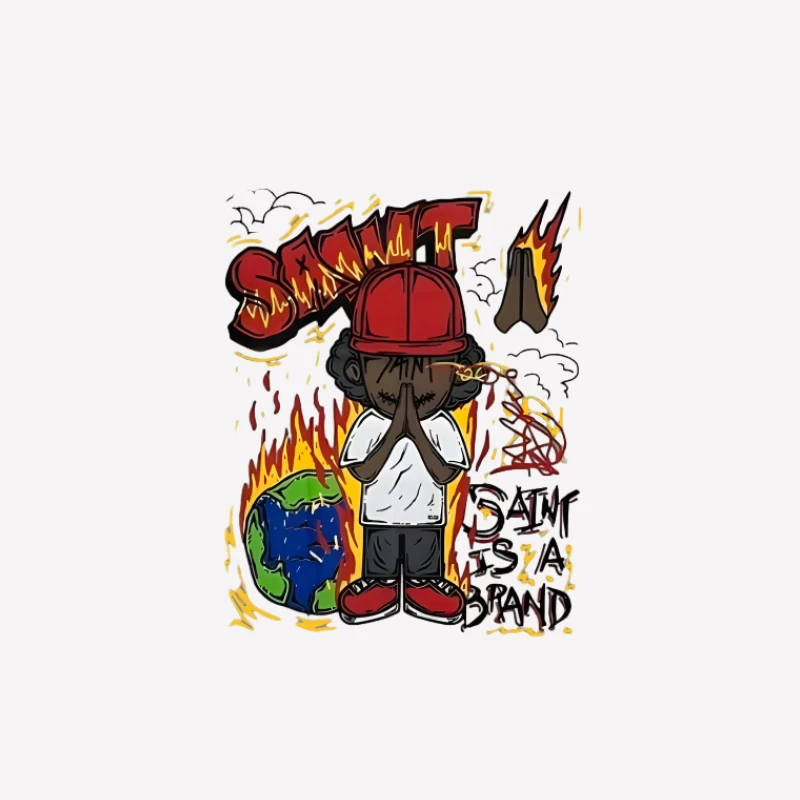 Personnage priant avec flammes et terre Homme T-Shirt