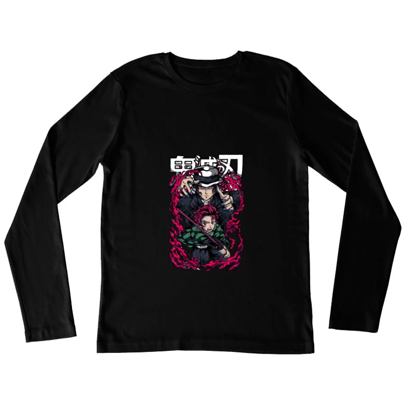 Kämpfer mit Schwert und dämonischer Hintergrund Damen Langarm T-Shirt