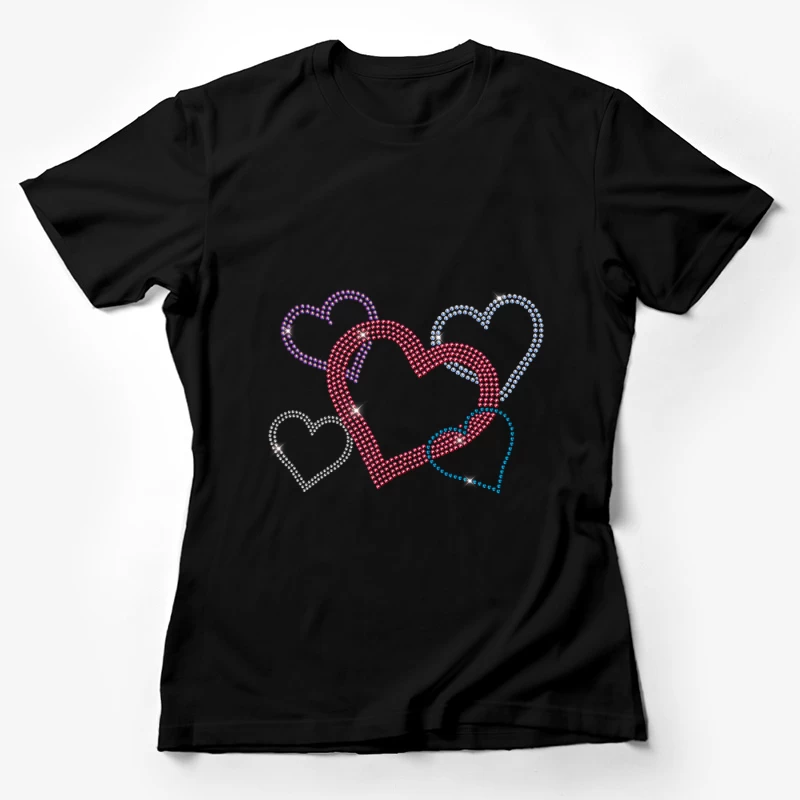 Bunte Herzdesign mit Strasssteinen Damen T-Shirt