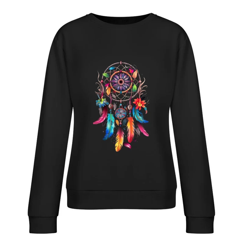 Colorful Dreamcatcher with Feathers and Flowers Female Pullover Sweatshirt