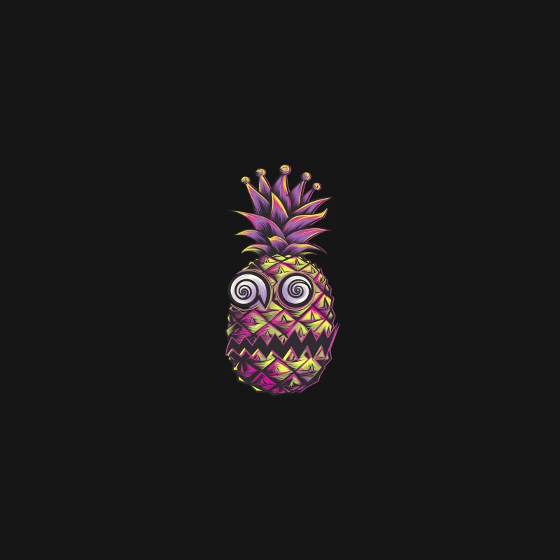 Psychedelic Pineapple with Hypnotic Eyes: A Surreal Cartoon Illustration Desk Mat