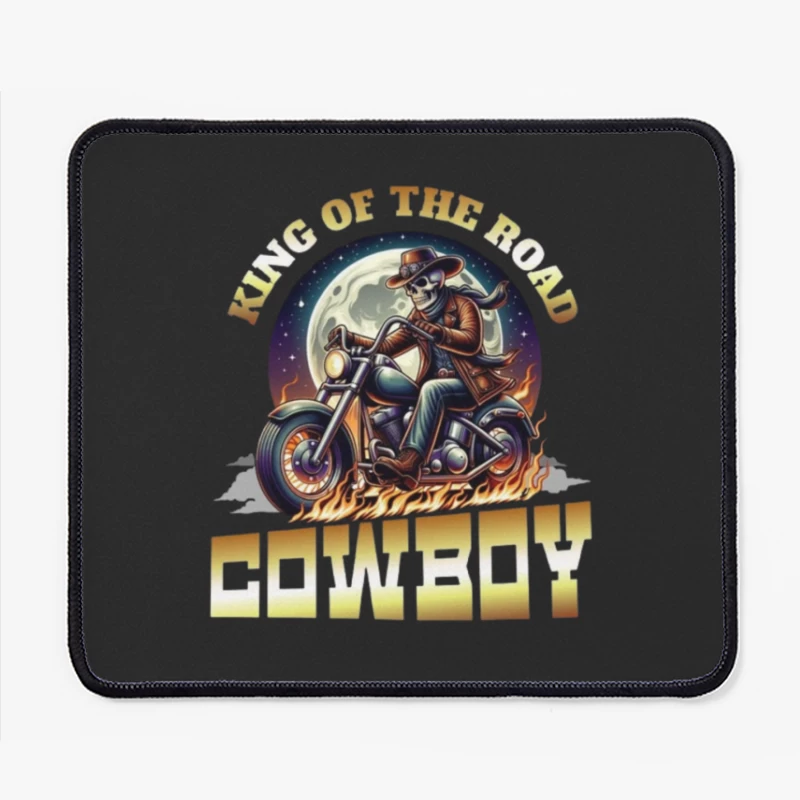 King of the Road: Skeleton Cowboy Biker Under Moonlight Mouse Pad