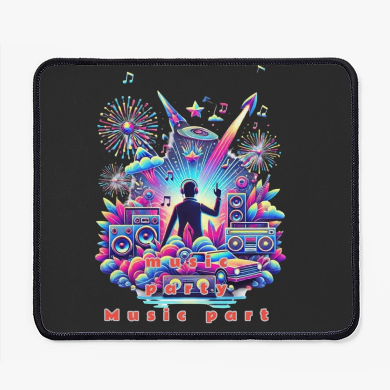 Neon Retro DJ Music Party Illustration Mouse Pad