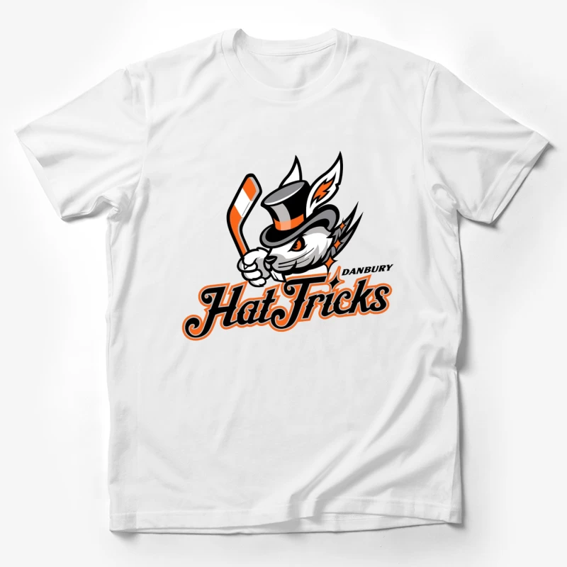 Danbury Hat Tricks Hockey Team Logo with Rabbit Mascot Male T-Shirt