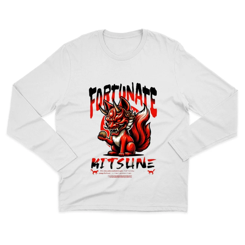 Kitsune Chanceux Homme Manches Longues T-Shirt