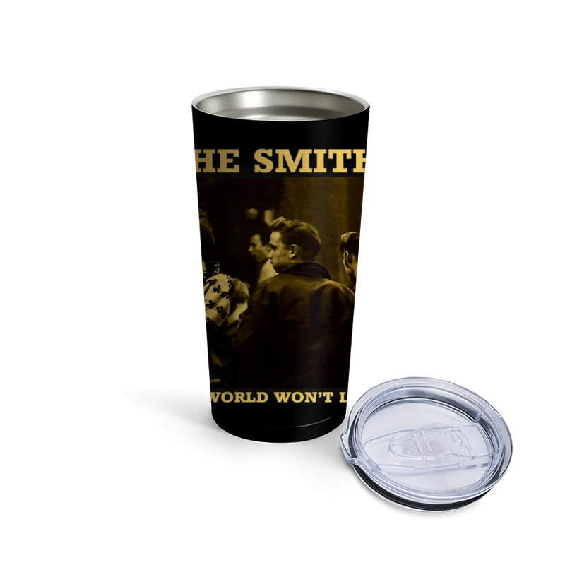 The Smiths' "The World Won't Listen" Vintage Album Cover in Sepia Travel Mug