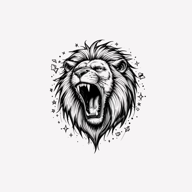 Detailed Roaring Lion Illustration in Black and White