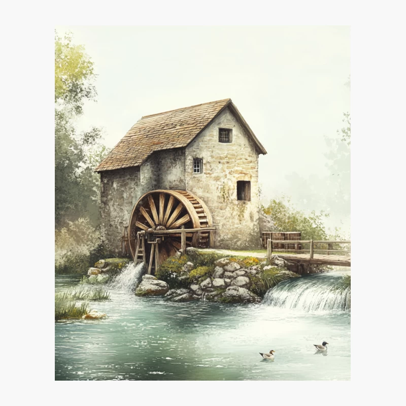 Rustic Watermill by the River: A Serene Rural Landscape Cotton Tote Bag