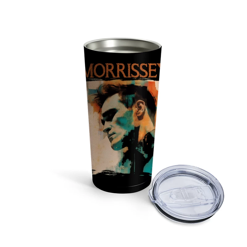 Artistic Watercolor Portrait with Morrissey Typography Travel Mug