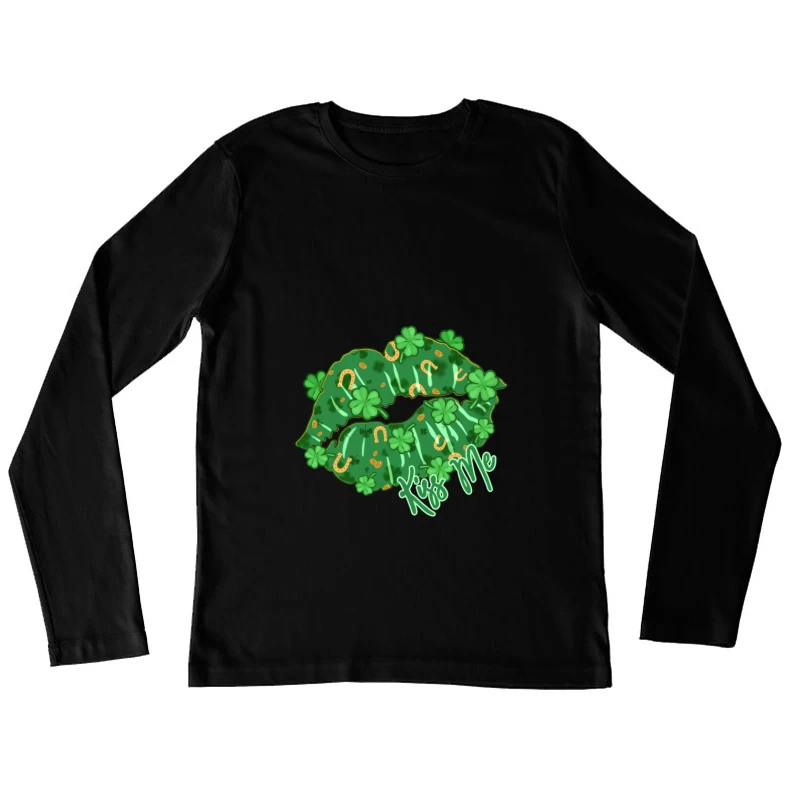 Kuss mich Design mit Kleeblättern und Hufeisen Damen Langarm T-Shirt