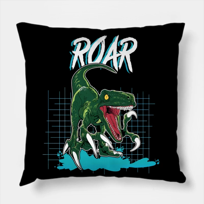 Velociraptor Roar: Neo-Retro Power Throw Pillow