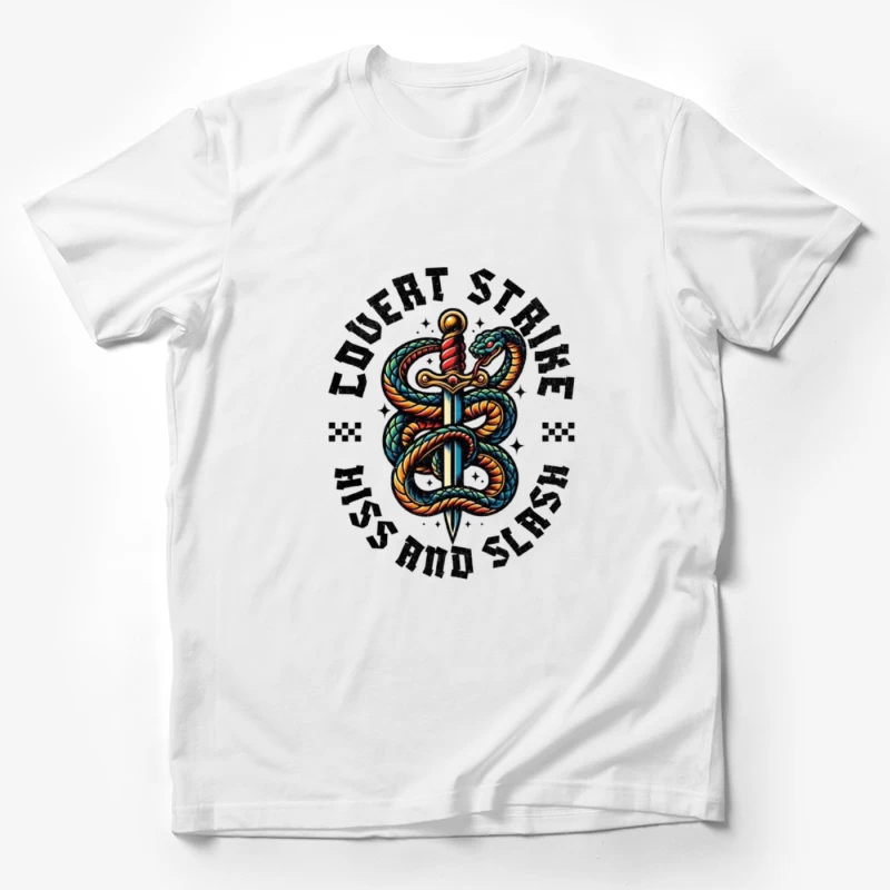 Traditional Snake and Dagger Logo Design - Covert Strike Emblem Male T-Shirt