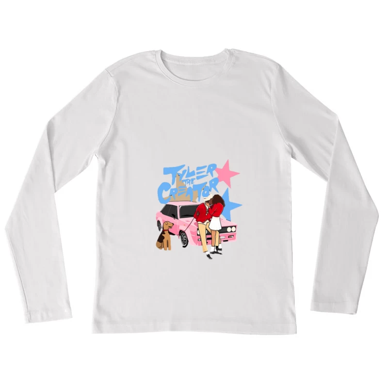 Romantische Szene mit Auto und Hund Damen Langarm T-Shirt