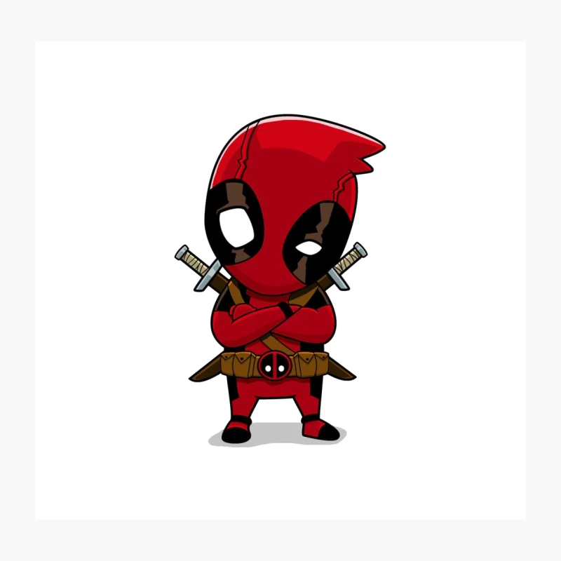 Chibi Deadpool: Marvel's Cartoon Superhero with Swords Throw Pillow