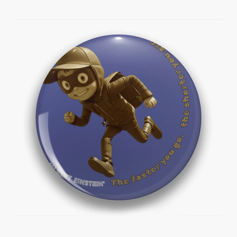 Vintage-Style Cartoon Runner with Mysterious Mask Pin