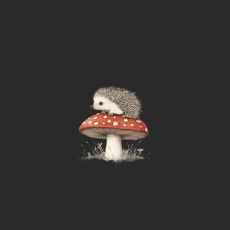 Cute Hedgehog Perched on Amanita Mushroom: Whimsical Wildlife Illustration Baseball Cap