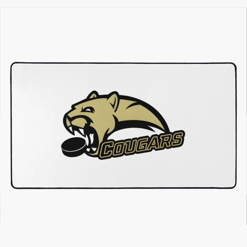 Gold and Black Cougar Hockey Team Mascot Logo Desk Mat