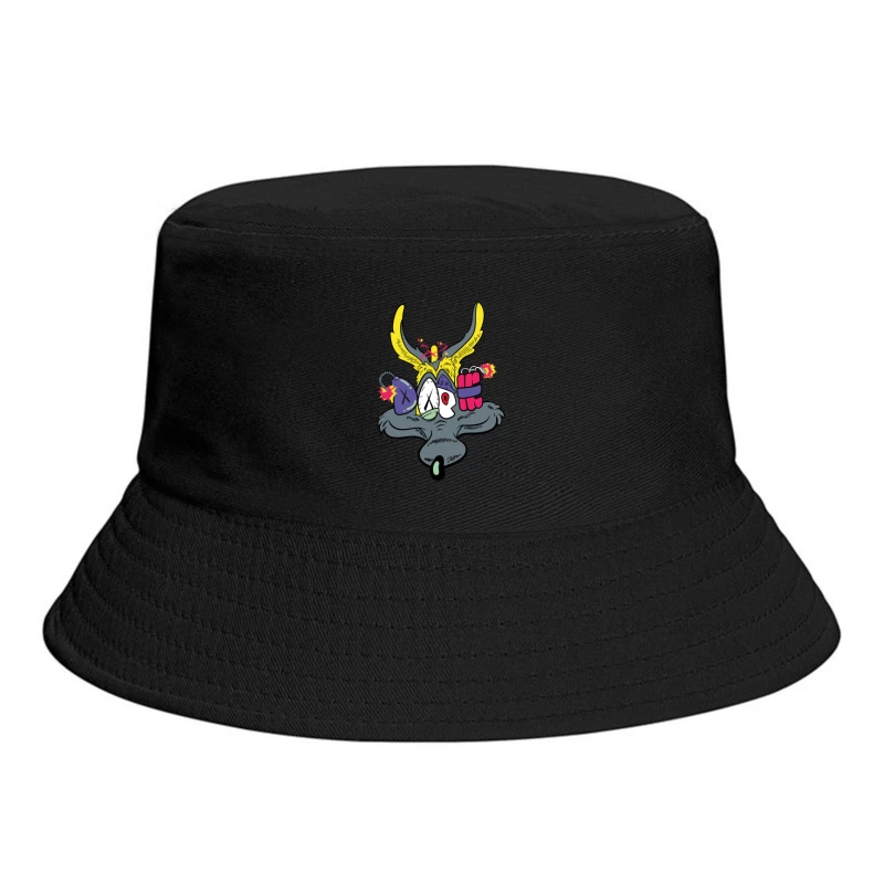 Whimsical Cartoon Creature with Explosive Elements Bucket Hat