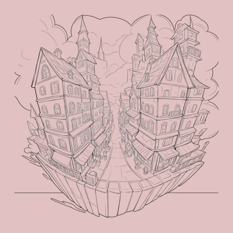 Surreal Split Design of Fantasy Architecture Pin