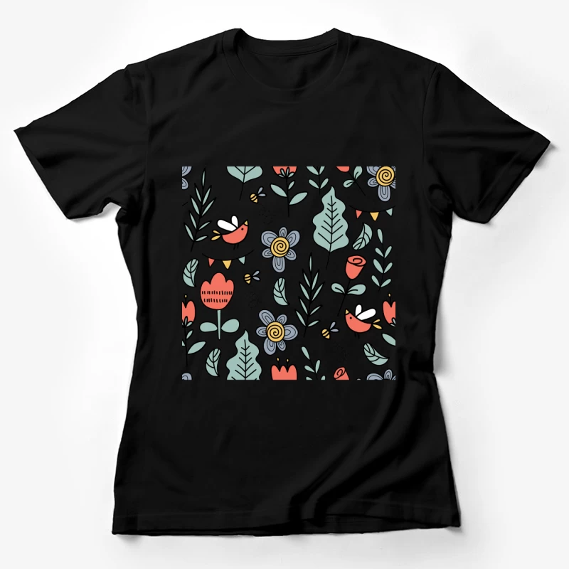 Motif floral vibrant avec oiseaux Femme T-Shirt
