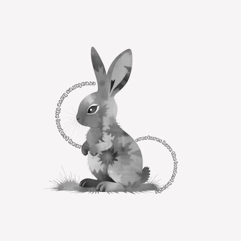 Grayscale Digital Art Illustration of a Sitting Rabbit Male T-Shirt