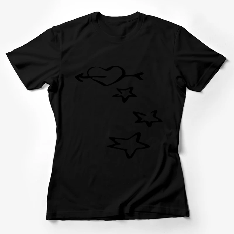 Herz und Sterne Skizze Design Damen T-Shirt